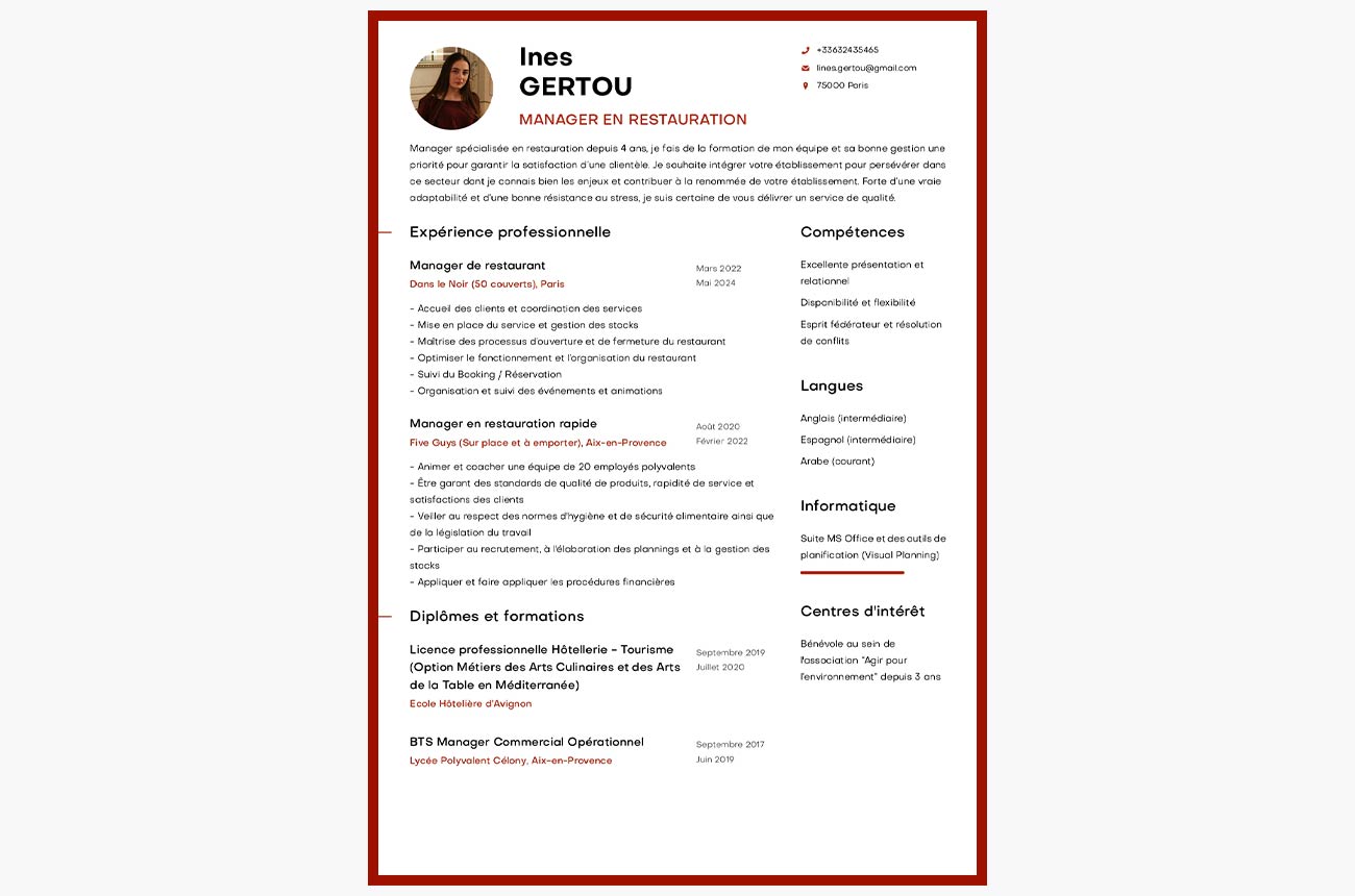 cv restauration